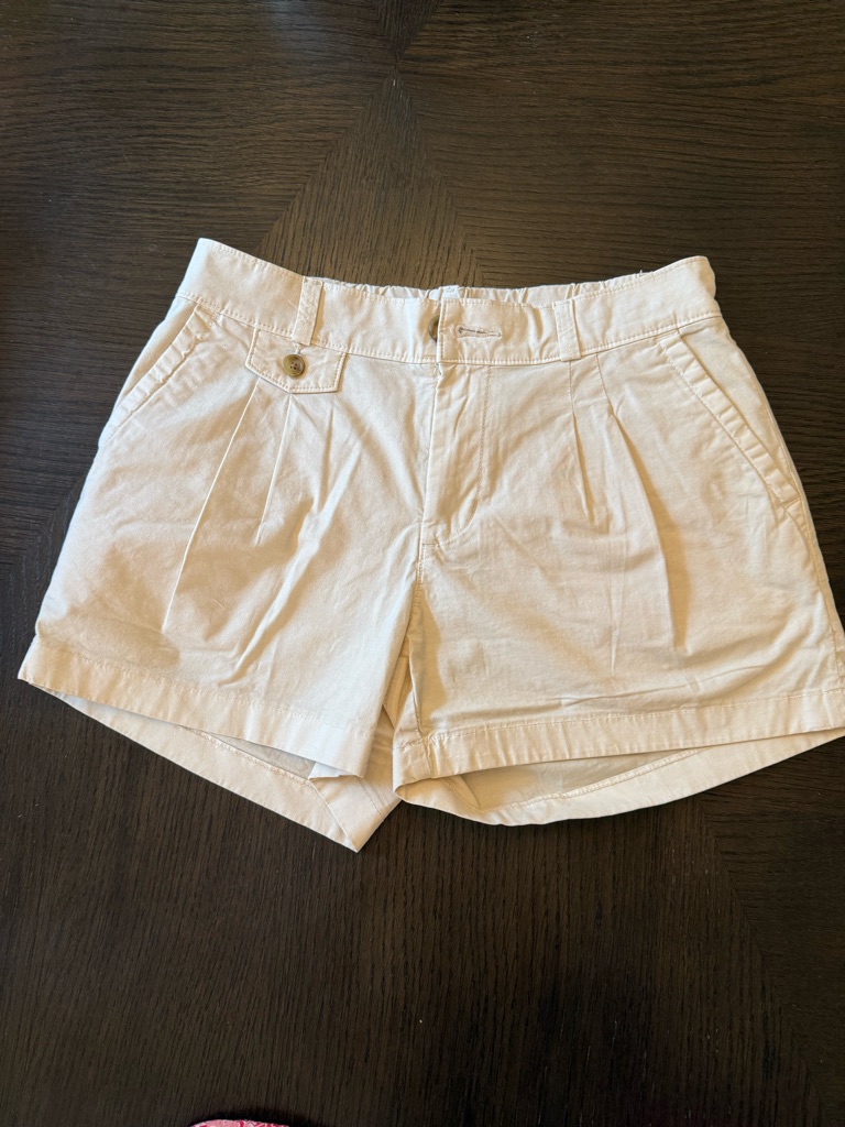 American Eagle Outfitters Cream Pleat-Front Cotton Shorts